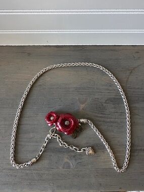 Brighton Silver-Tone Belt with Red Flower Charms